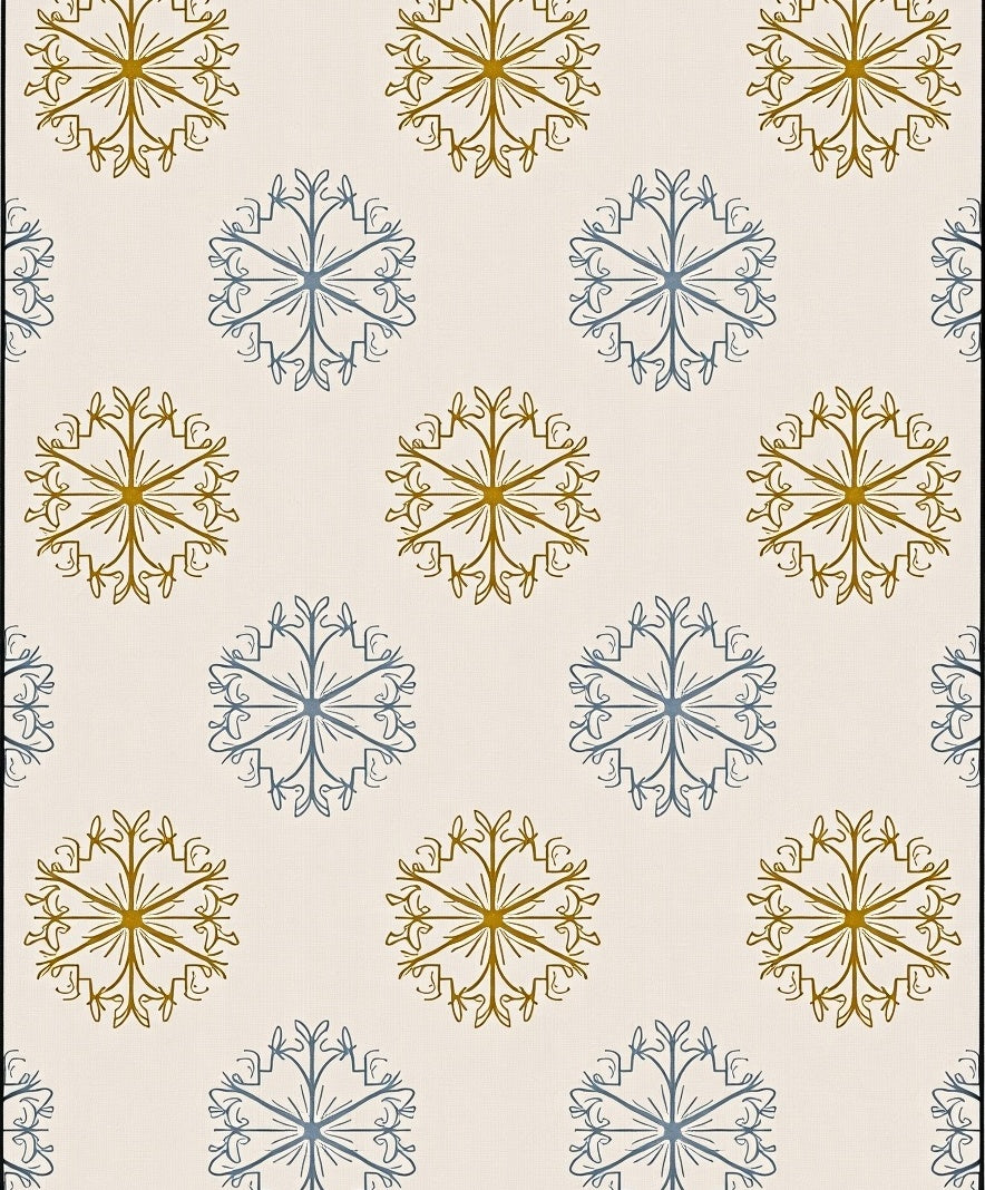Golden Blue Snowflake Medallion Rug