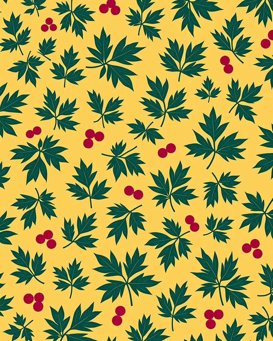 Green Leaf With Red Berry Clusters Rug