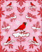 Cardinal Bird Snowflakes Winter Scene Rug