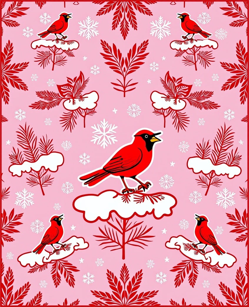 Cardinal Bird Snowflakes Winter Scene Rug