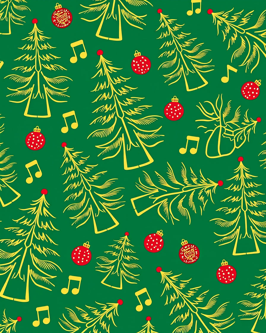 Festive Yellow Pine Tree Ornaments Rug
