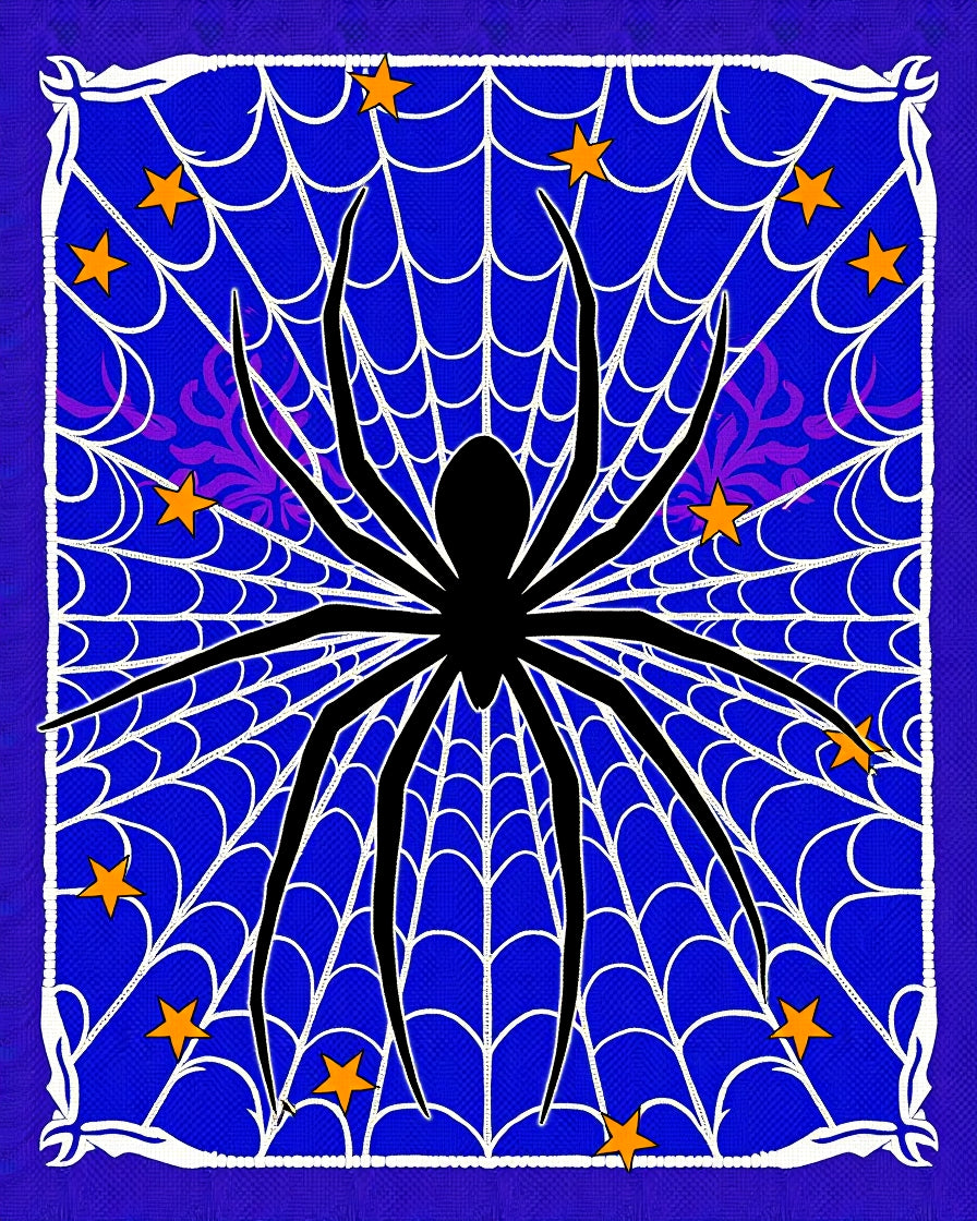 Black Spider Web Orange Stars Rug
