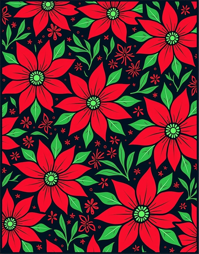 Bold Red Floral Blooms on Dark Rug