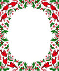 Red Cardinal Holiday Holly Border Rug