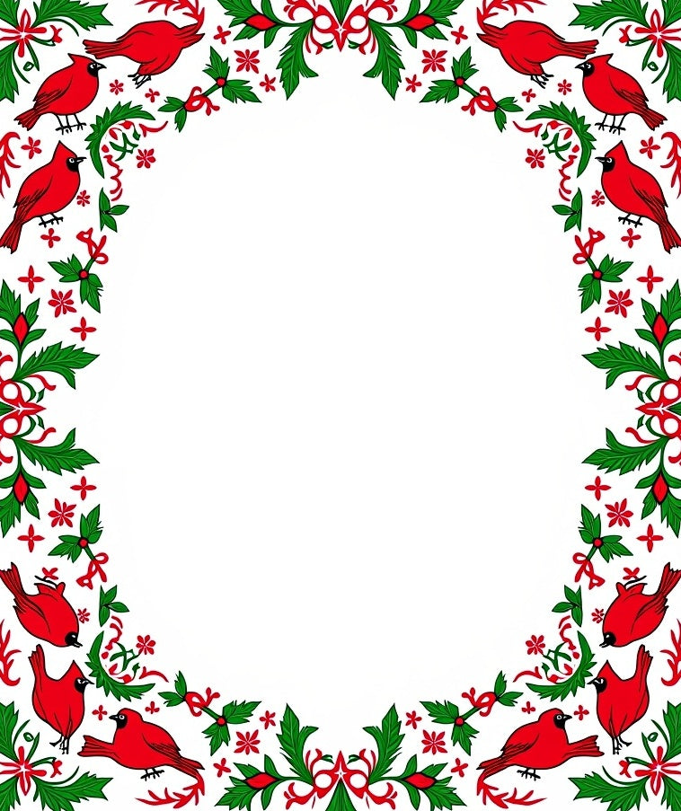 Red Cardinal Holiday Holly Border Rug