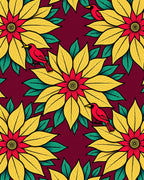 Vibrant Red Bird Yellow Floral Harmony Rug