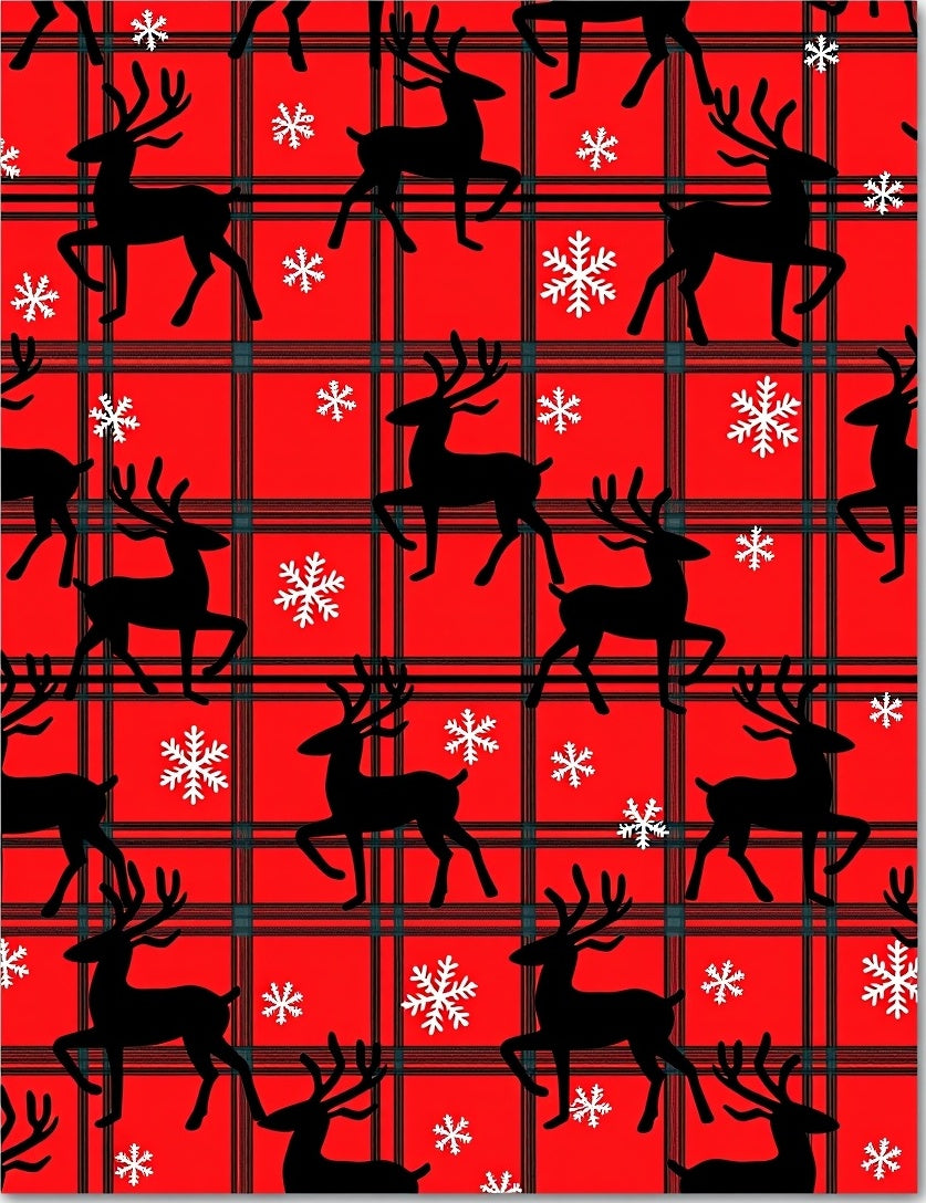 Classic Red Plaid Deer Snowflakes Rug