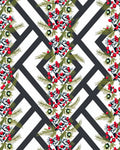 Crimson Berry Branches Geometric Lattice Rug