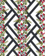 Crimson Berry Branches Geometric Lattice Rug