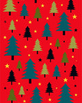 Red Forest Trees And Stars Rug