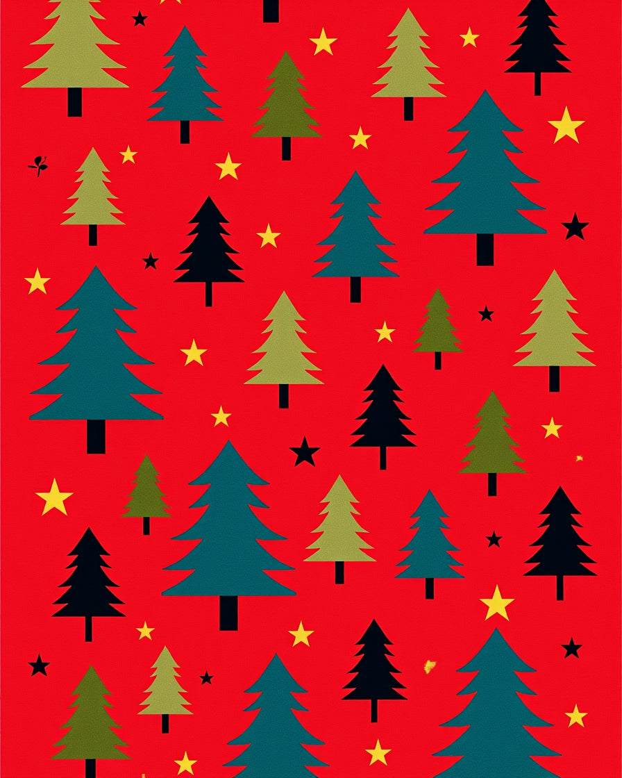 Red Forest Trees And Stars Rug
