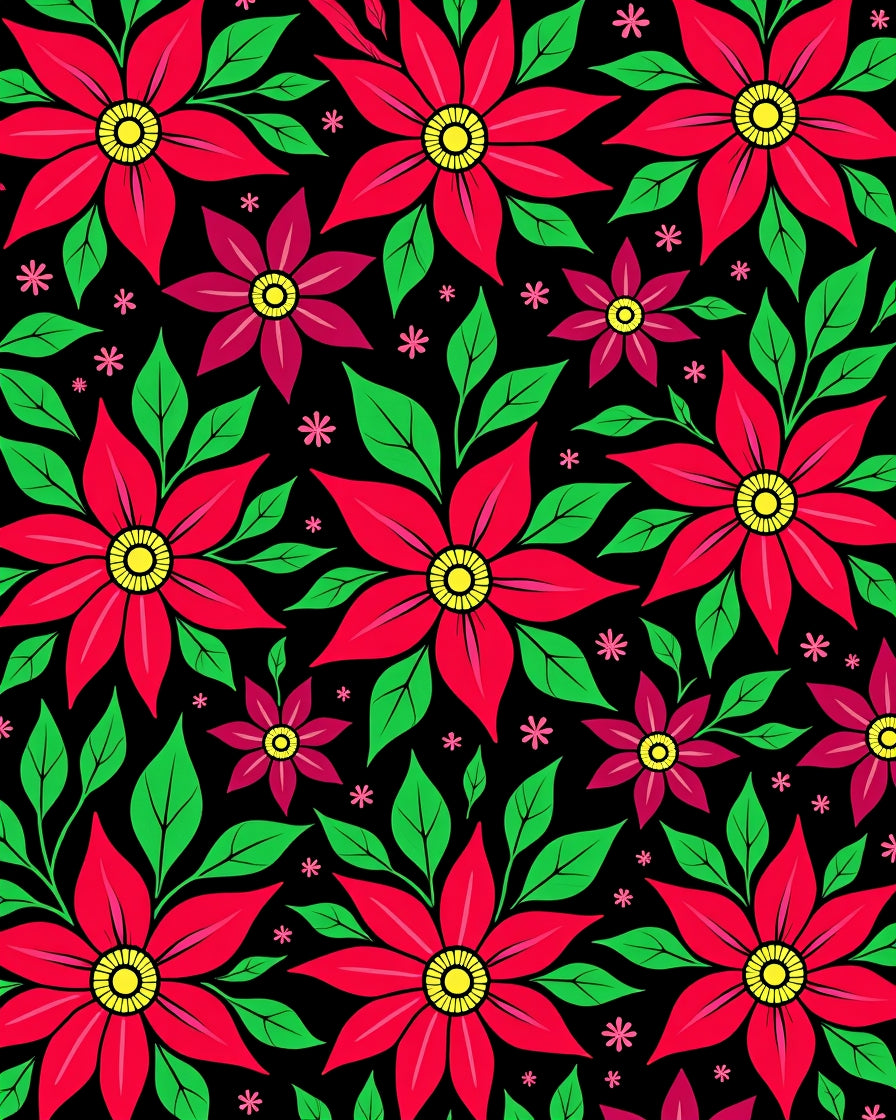 Vibrant Red Poinsettia Floral Rug