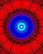 Vibrant Red Blue Radialburst Rug