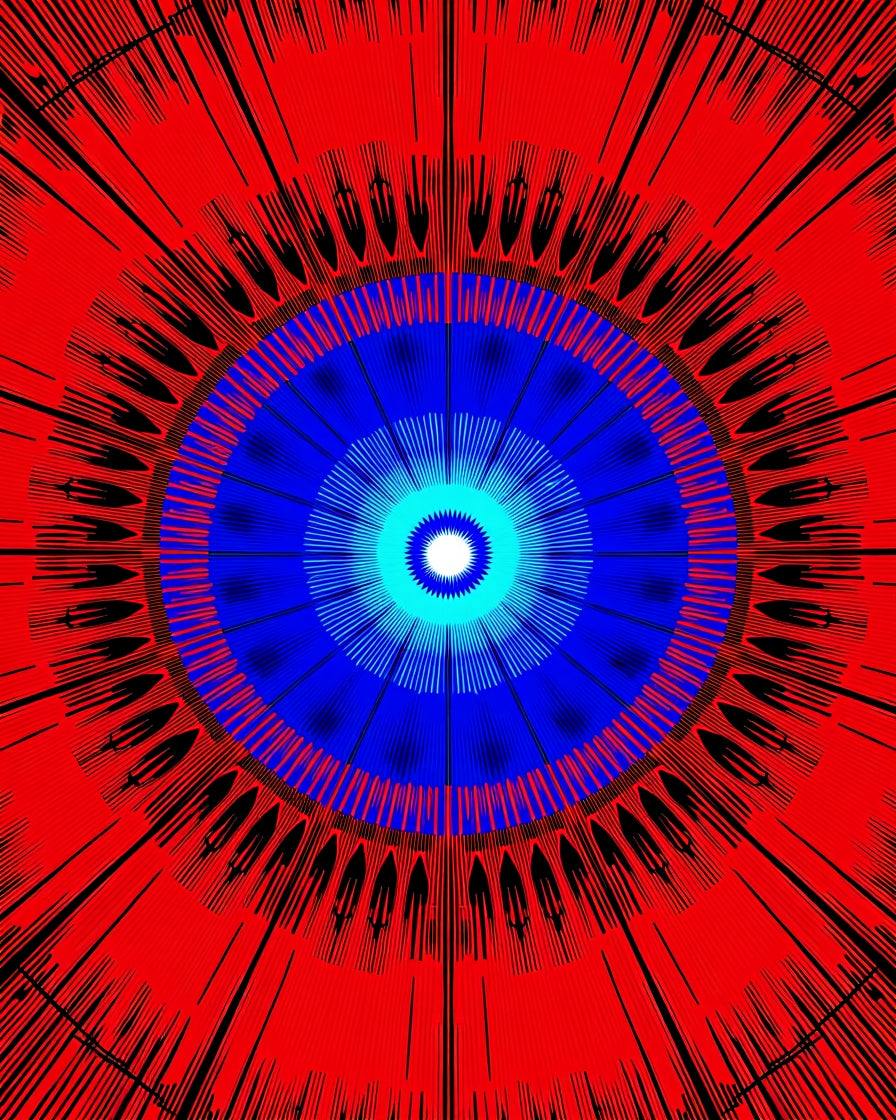 Vibrant Red Blue Radialburst Rug