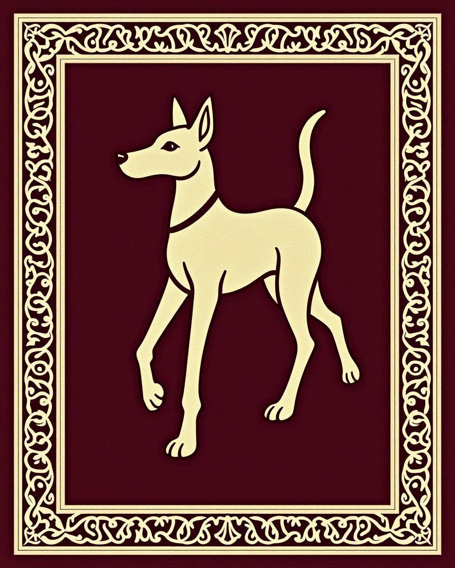 Ancient Golden Hound Burgundy Emblem Rug