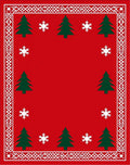 Festive Red Christmas Tree Snowflake Border Rug