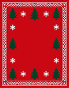 Festive Red Christmas Tree Snowflake Border Rug