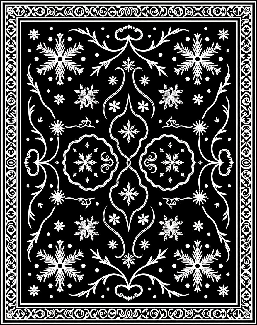 Black White Snowflake Floral Symmetry Rug