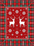 Red Plaid Reindeer Snowflake Collage Rug