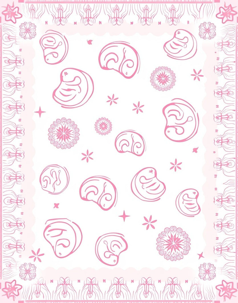 Whimsical Pink Bean Medallion Scatter Rug