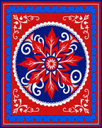 Red Blue Floral Round Mandalas Rug