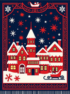 Winter Village Red Snowflakes Scene Rug