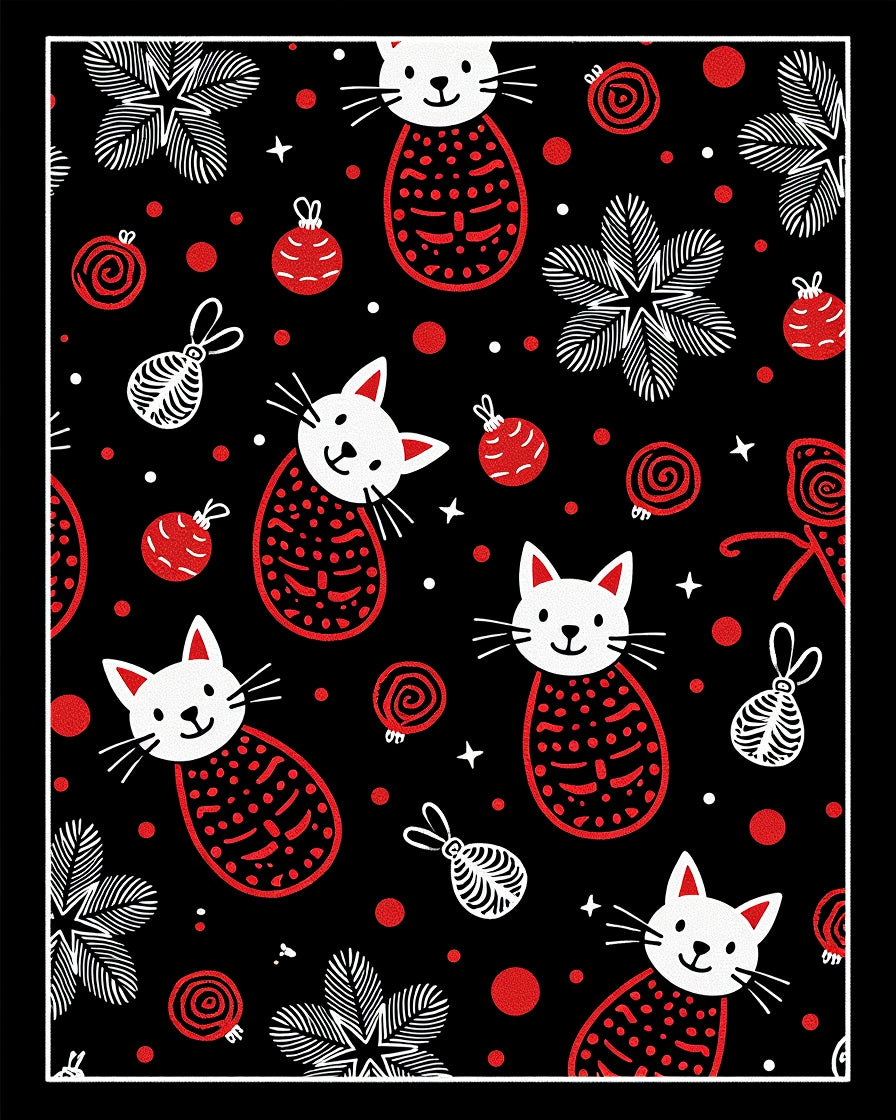 Whimsical Red Cats and Ornaments Rug