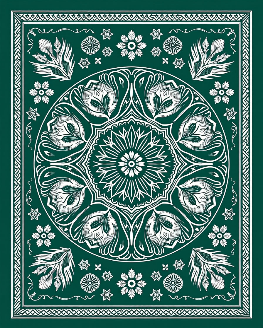 Emerald Floral Medallion Frame Rug