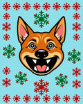 Happy Dog With Snowflakes Border Rug