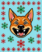 Happy Dog With Snowflakes Border Rug