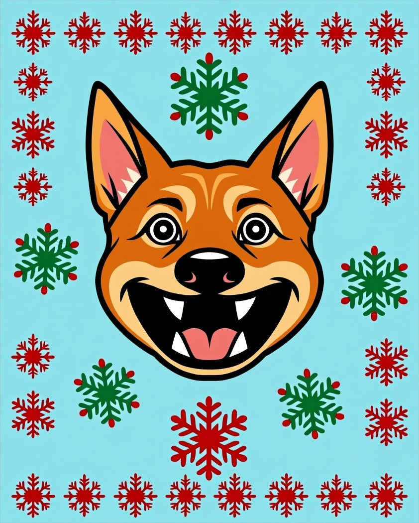 Happy Dog With Snowflakes Border Rug