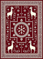 Crimson White Giraffe Snowflake Border Rug