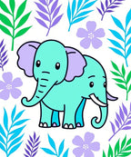 Aqua Elephant Among Purple Green Leaves Rug