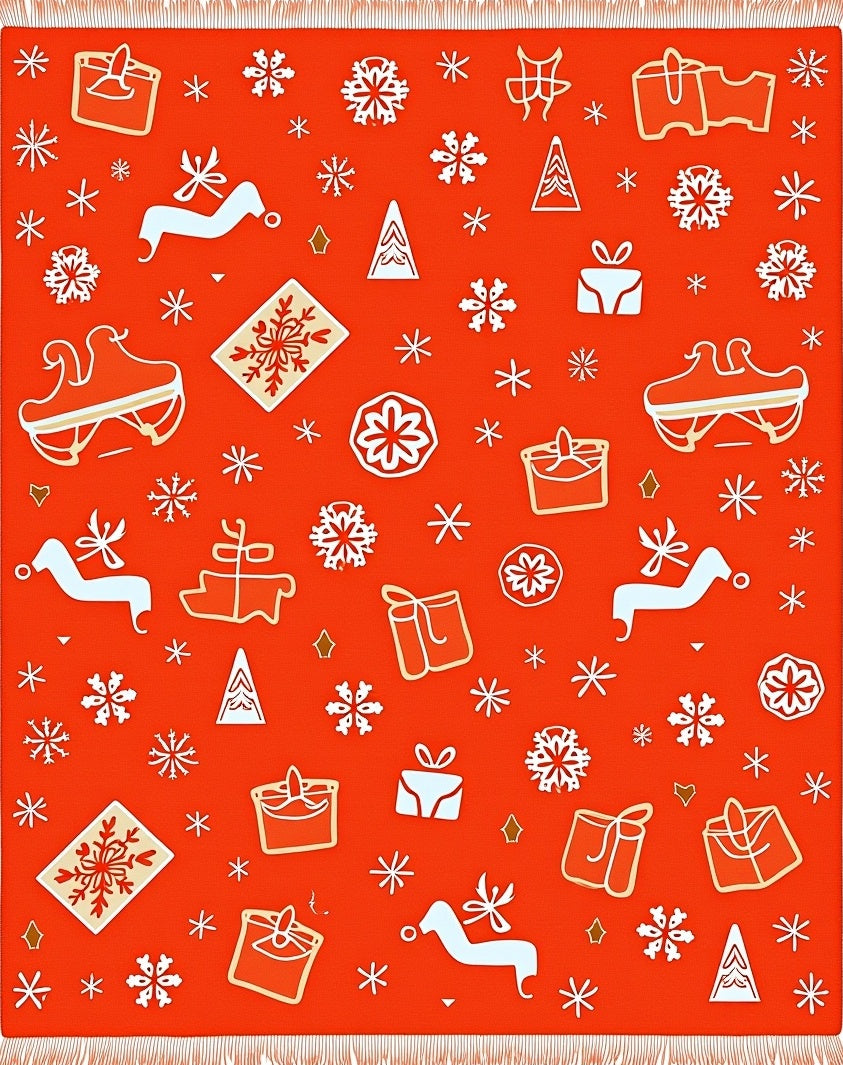 Orange Red Festive Christmas Icons Rug