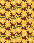 Brown Dogs with Snowflakes Garland Yellow Rug