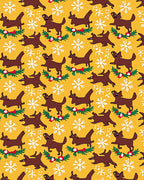 Brown Dogs with Snowflakes Garland Yellow Rug