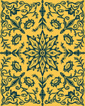 Royal Blue Floral Medallion on Yellow Rug