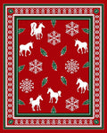 Red White Snowflake Horse Border Rug