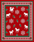 Red White Snowflake Horse Border Rug