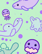 Lavender Blue Sea Creatures Gentle Waves Rug