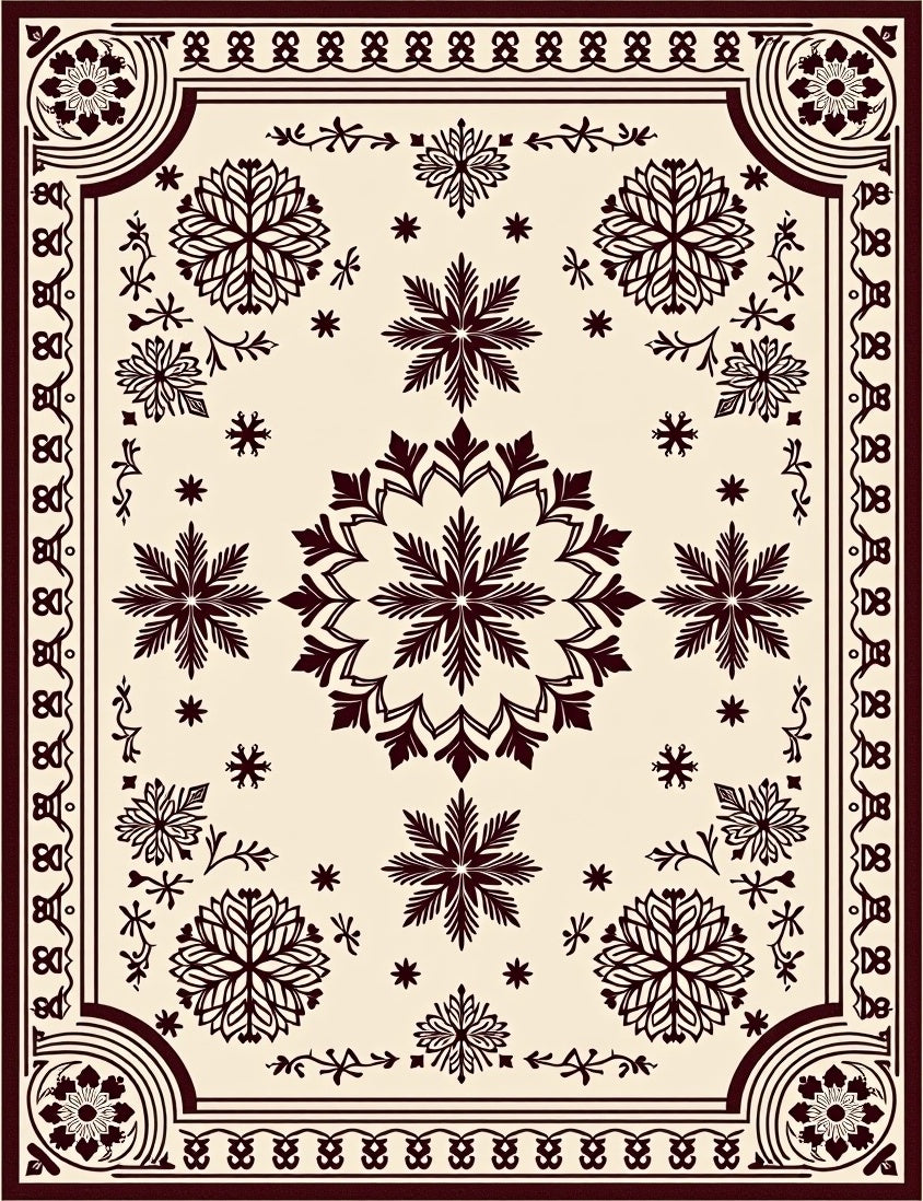 Dark Crimson Snowflake Floral Medallion Rug