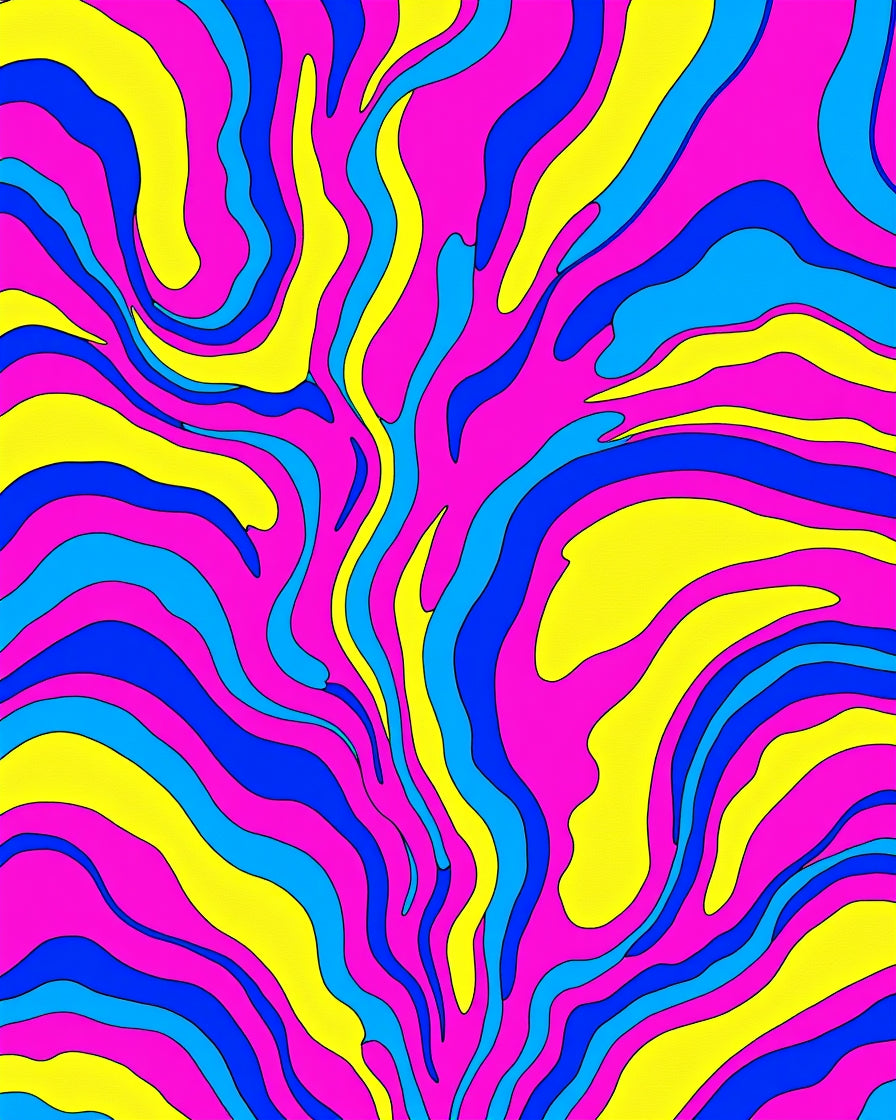 Vibrant Magenta Blue Yellow Flow Rug