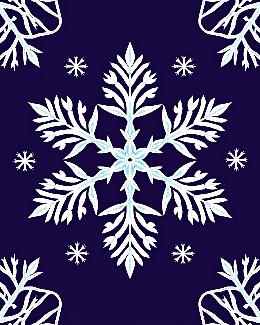 Deep Blue Winter Snowflake Collection Rug