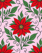 Vibrant Red Floral Vines Pink Rug