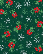Festive Red Holly Snowflakes Green Background Rug