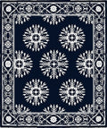 Navy White Starburst Mandala Border Rug