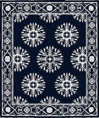 Navy White Starburst Mandala Border Rug