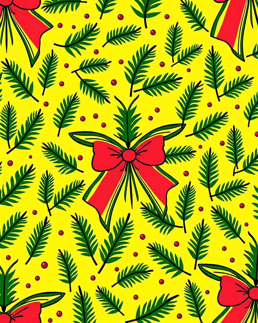 Festive Red Bow Green Pine Sprigs Rug