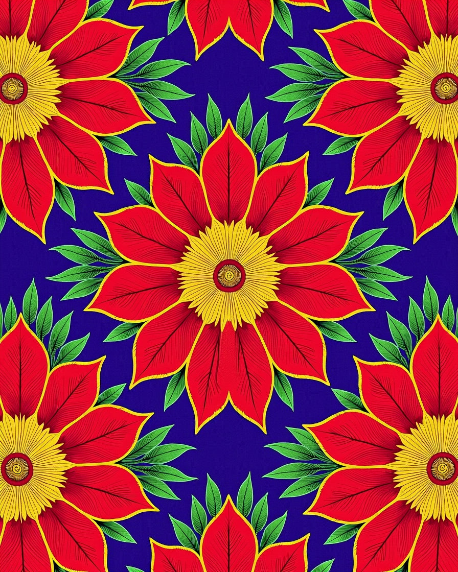 Vibrant Red Yellow Floral Medallion Rug