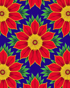 Vibrant Red Yellow Floral Medallion Rug